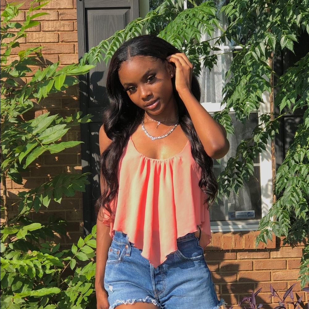 peach blouse
